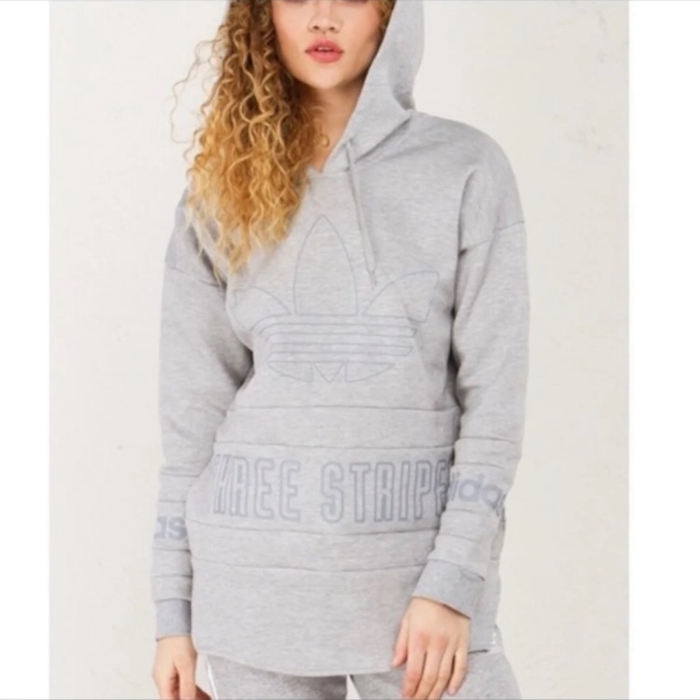Adidas Woman’s Gray Three Stripes Hoodie Size M
